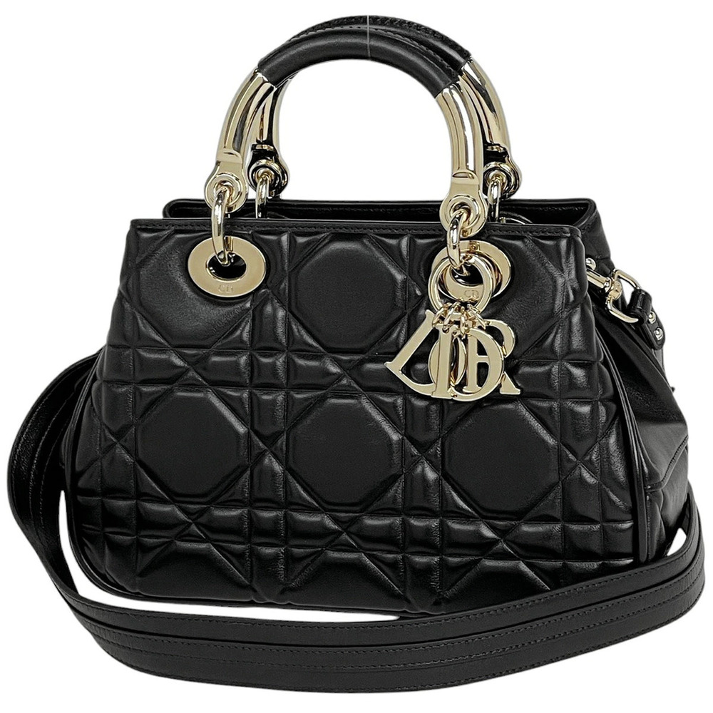 Christian Dior Lady 2way Shoulder Bag Leather Black